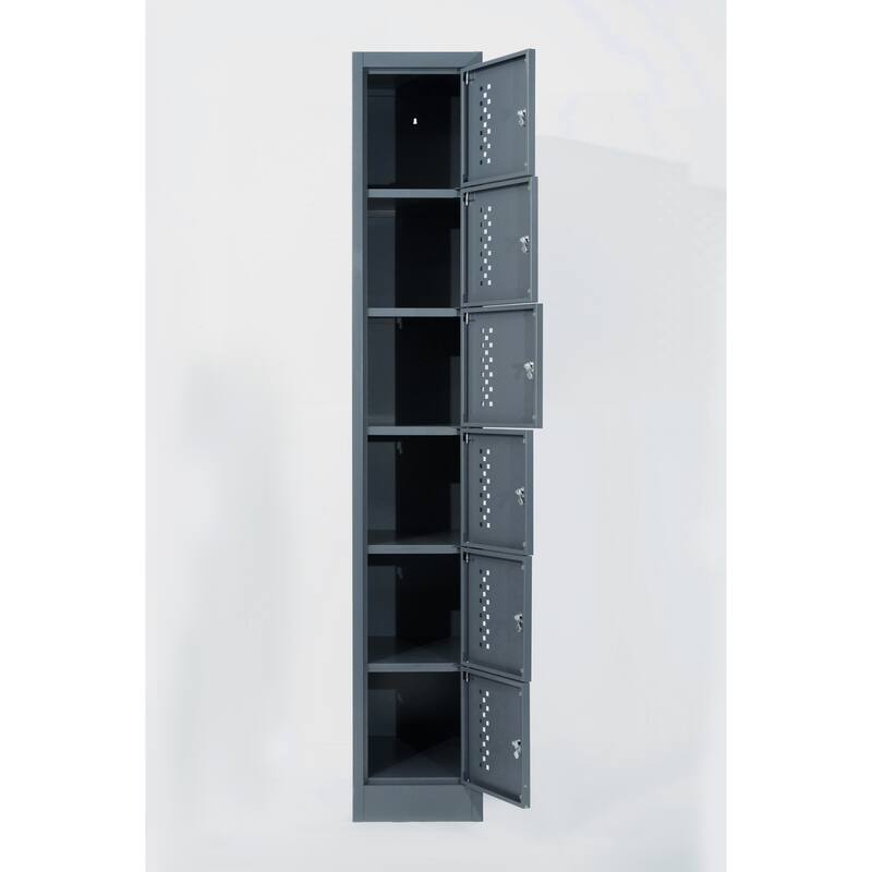 Metal garage storage cabinet, six separate storage compartments - 70.98-inch steel lock cabinet - Gray