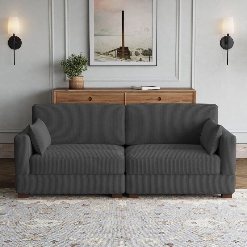 Modern Corduroy Modular Couch Sectional Sofa With Pillows