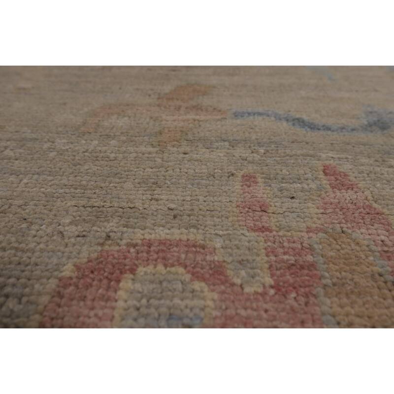 Vegetable Dye Oushak Turkish Rug Hand-Knotted Dining Room Wool Carpet - 9'0"x 12'1"