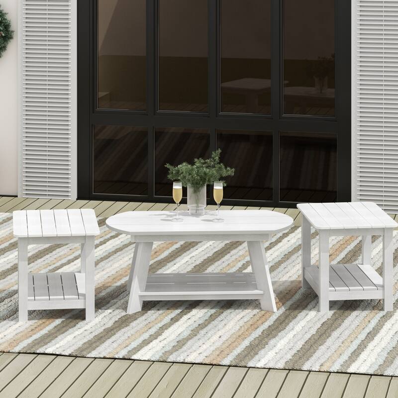 Vineyard HIPS Outdoor Eco-Friendly Coffee Table and Side Tables (3-Piece Set) - White