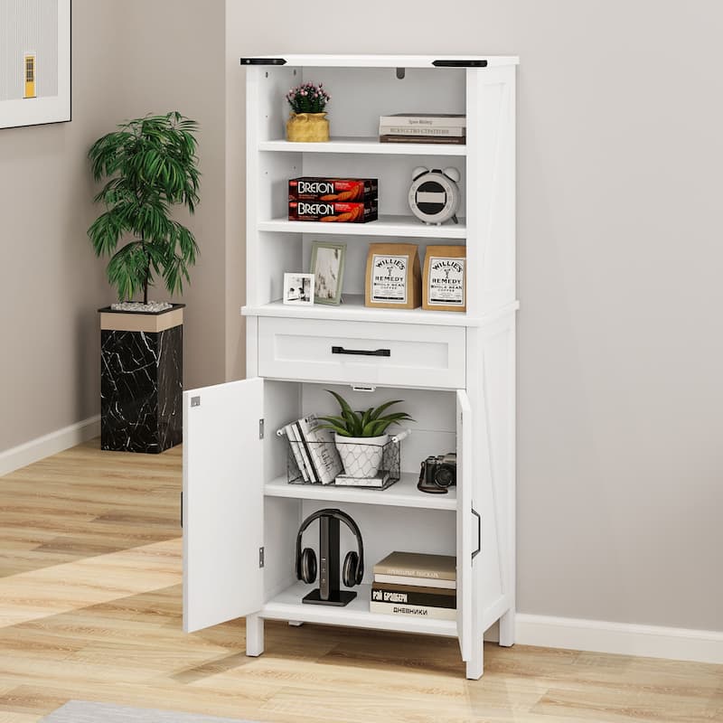 Moasis 58" Tall Storage Cabinet Bathroom Storage Cabinet with Doors and Shelves - White