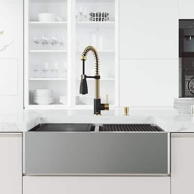 VIGO 30-inch Matte Stone Kitchen Sink Set and Brant Faucet