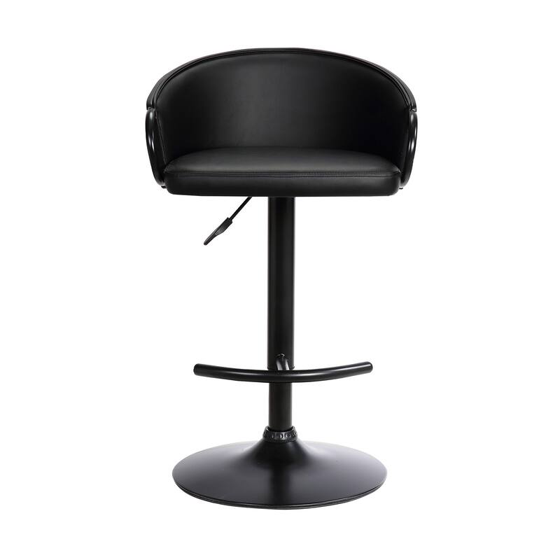 HomeRoots Black Faux Leather and Iron Low Back Adjustable Height Swivel Bar Chair