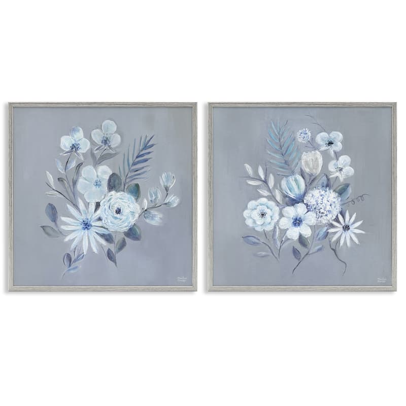 Stupell Delicate Flower Bunches Framed Giclee Art Design By Marilyn Dunlap (Set of 2) - 24 x 24 - Grey