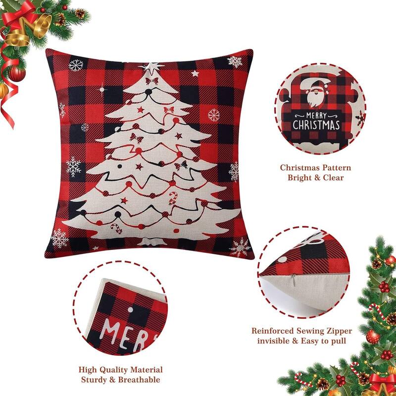 Buffalo Plaid Christmas Pillow Covers, Pillow Cases 18x18 Inch Set of 4