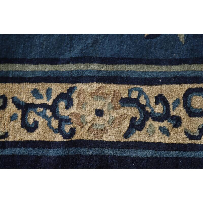 Vegetable Dye Blue Art Deco Chinese Antique Rug Handmade Wool Carpet - 3'1"x 5'9"