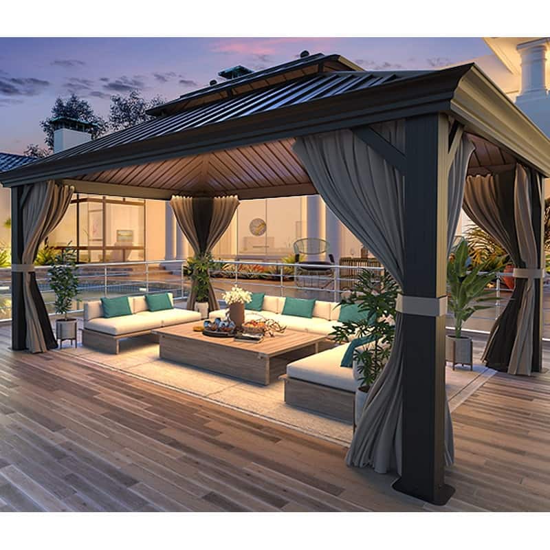 Pro Series Outdoor Hardtop Gazebo, 4.73” Extra-Thick Aluminum Columns, Galvanized Steel Roof | Premium Curtains & Netting