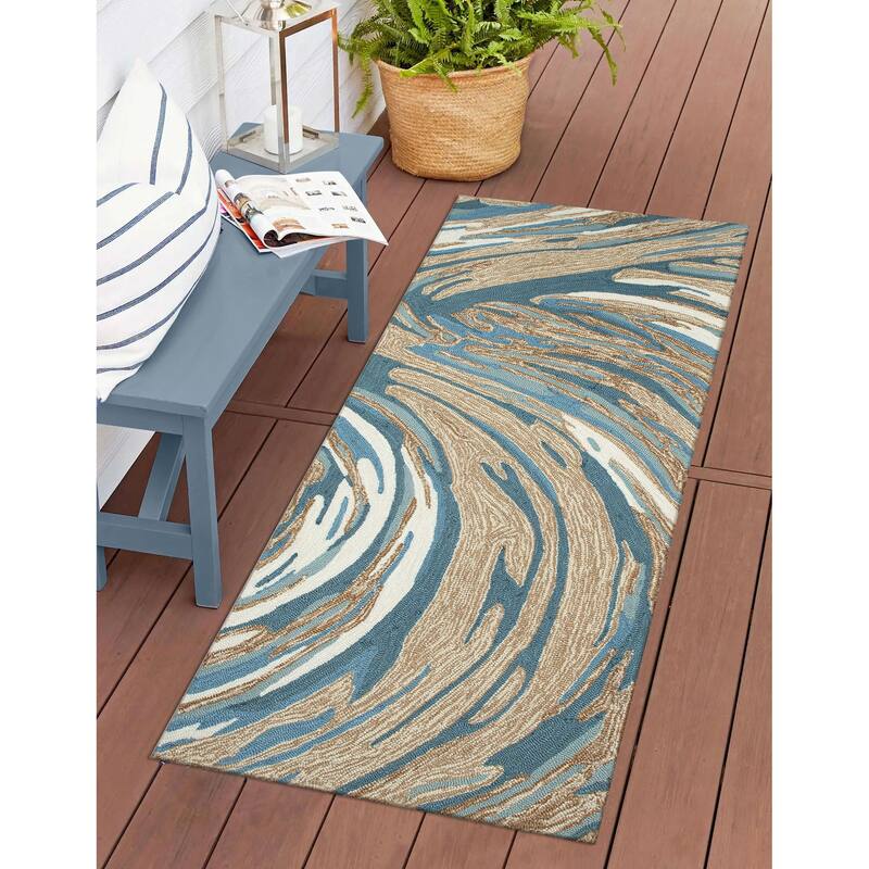 Liora Manne Capri Big Wave Indoor/Outdoor Area Rug - 2' x 5' - Aqua