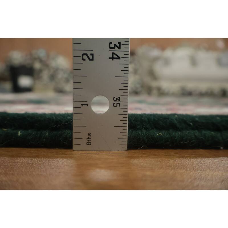 Hand Knotted Oriental 100% Wool Carpet Traditional All-Over Green Kashan Runner Rug - 8' 1'' X 2' 6''