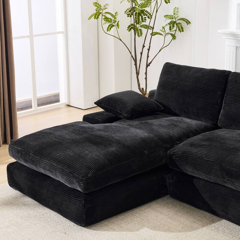 Modular Sectional Cloud Sofa with L-Shape Chaise, Corduroy Upholstered Sleeper Sofa, Compressed Sofa with Pillow