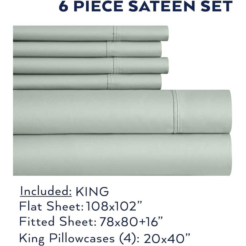 Thomasville 1500 Thread Count Green 6 Piece Premium Cotton Rich Sateen Sheet Set - King
