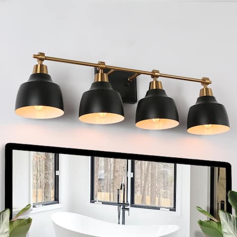 Modern Gold Black 4-Light Linear Bathroom Vanity Light Wall Sconce for Powder Room