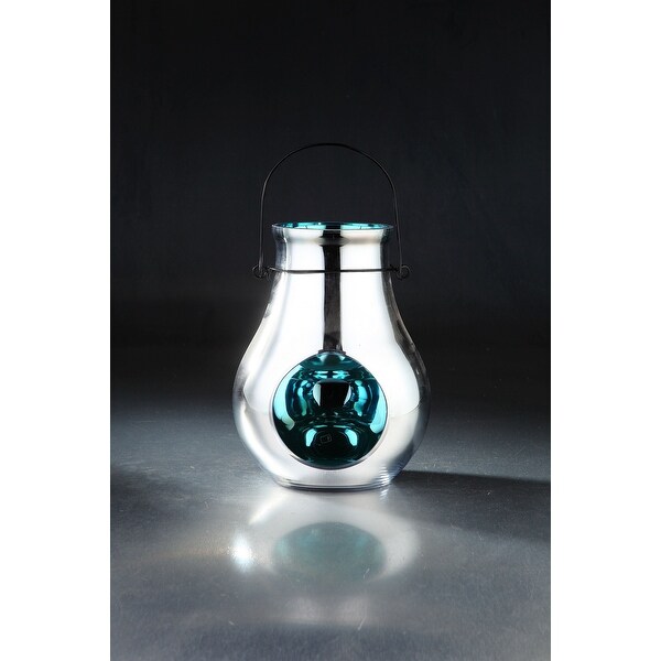 10" Silver and Blue Hand Blown Glass Vase Tabletop Decor - N/A