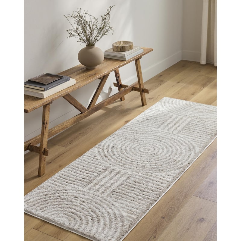 Livabliss Scandinavian Fossay Shag Stripe Washable Area Rug - 5'3" x 7' - Light Beige/ Medium Gray