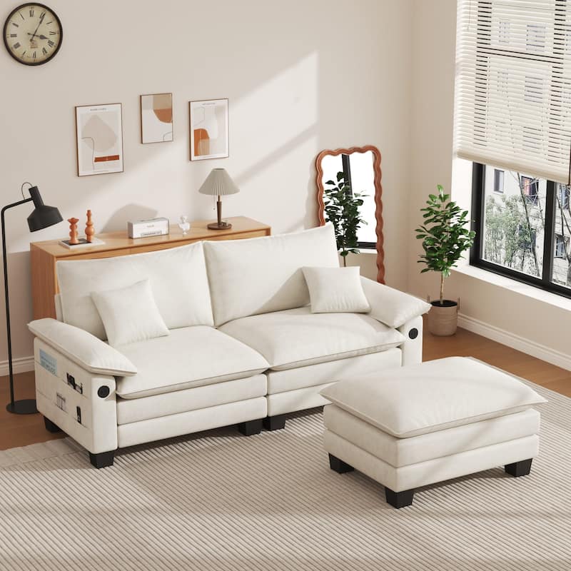Modular Sectional Sofa, Comfy Cloud Couch Sectional Sofa with Ottoman, Deep Seat Sofa Sleeper for Living Room - Cream
