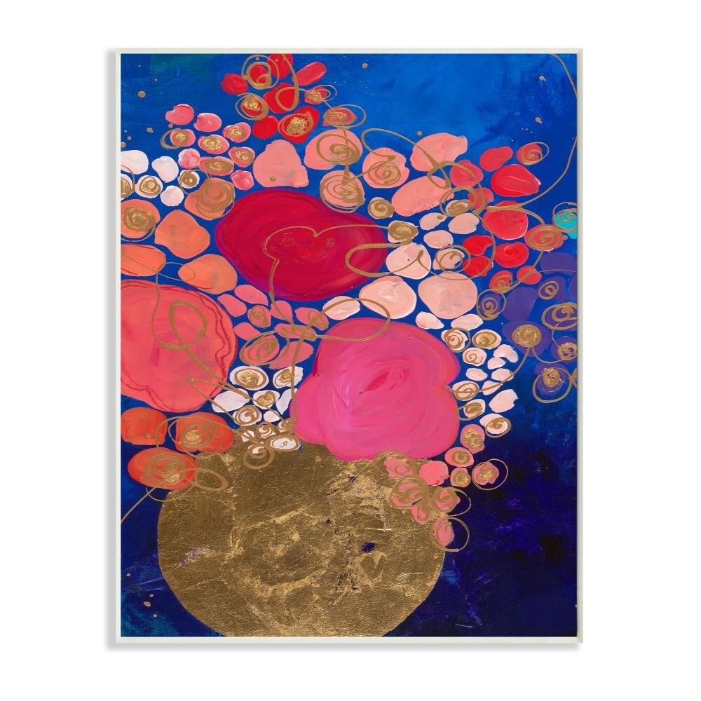 Shop Stupell Industries Abstract Whimsical Flower Vase Blue Pink Gold Wood Wall Art Multi Color Overstock 31753078