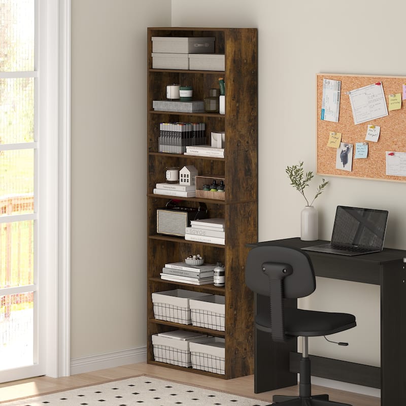 Furinno Basic 8-Tier Open Shelf Bookcase, Bookshelf, Storage Organizer, 12 x 24 x 71