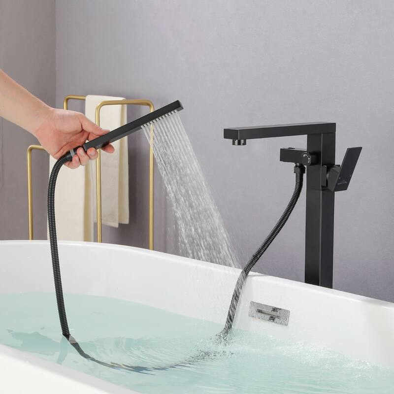 Freestanding Floor Mount Bath Tub Faucet with Handheld Shower