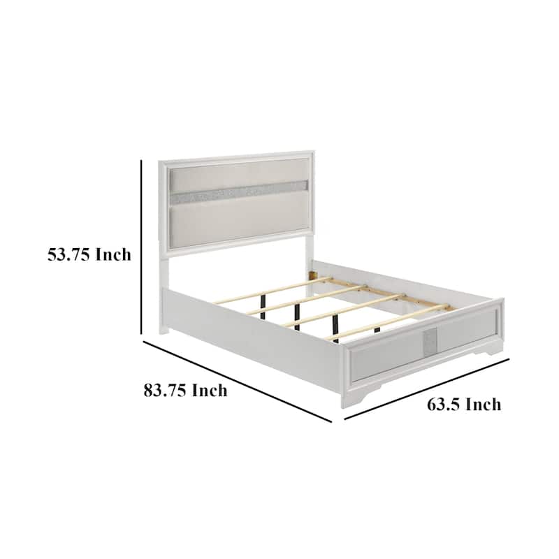 Vino Queen Size Bed, Panel Headboard White Upholstery, Glitter Stripe