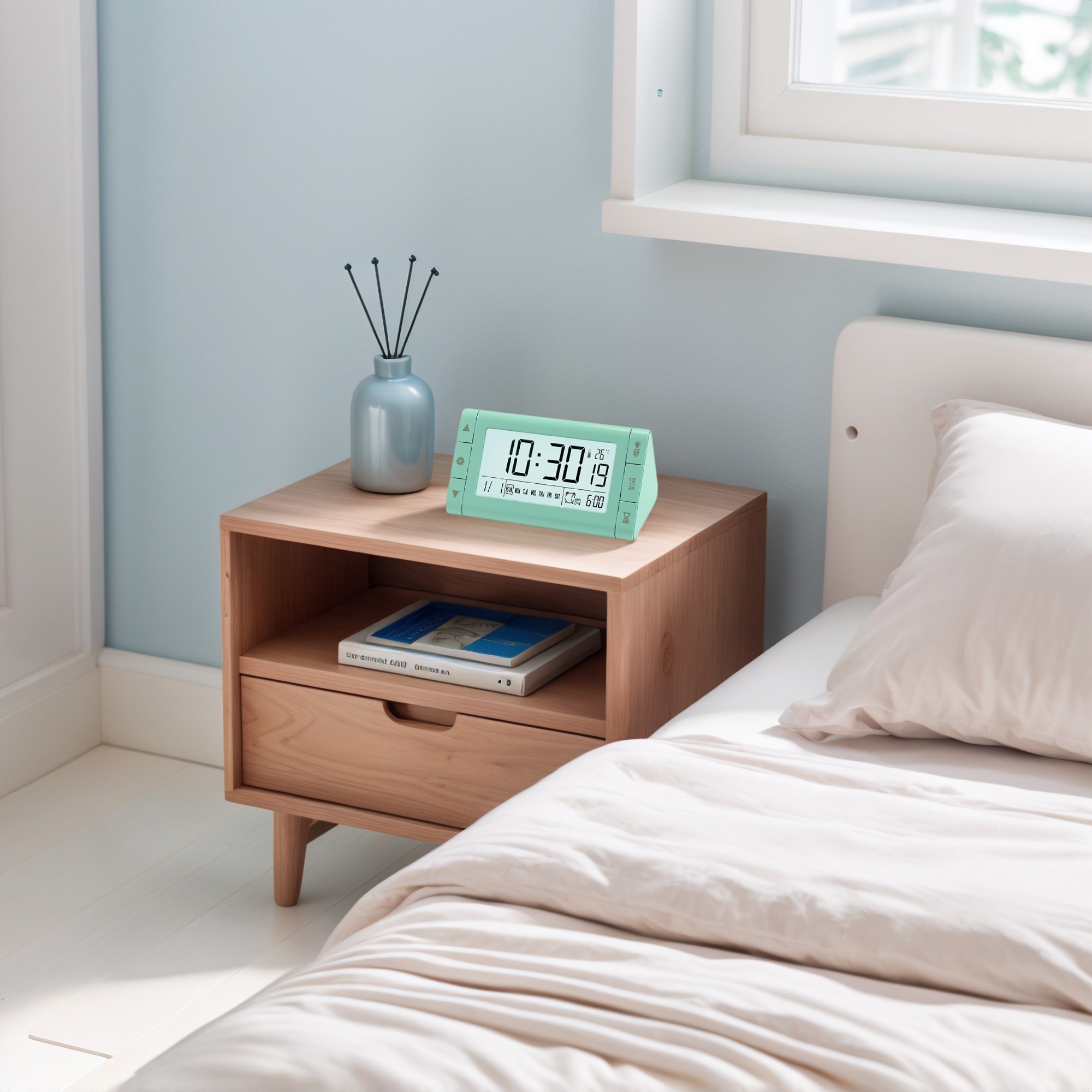 Digital Alarm Clock Large LED Display, Three Alarms, Batteries Powered for Bedroom/Dorm 4.9"Lx3.0"Wx2.6"H