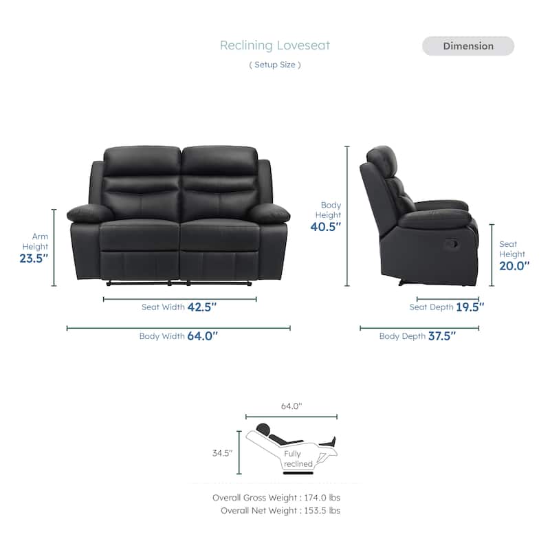 Peperomia Leather 2-Piece Manual Double Reclining Living Room Sofa Set