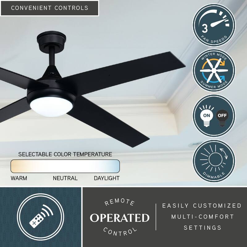 Hamlin Black Contemporary 52-in. Ceiling Fan with LED Light Kit and Remote - 52-in W x 15.25-in H x 52-in D