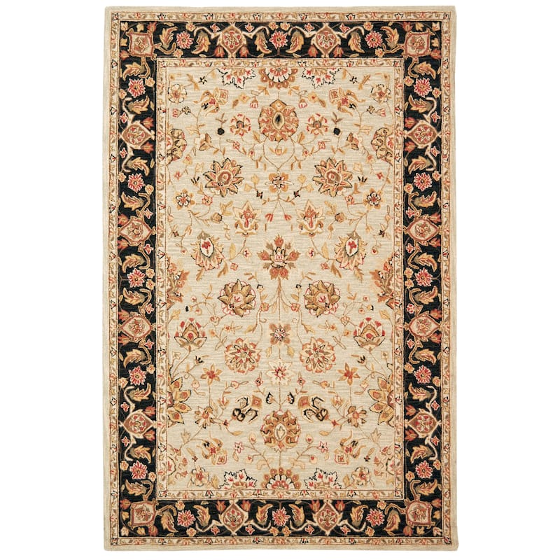 SAFAVIEH, Handmade Chelsea Maialen French Country Wool Rug - 3'9" x 5'9" - Light Blue/Black
