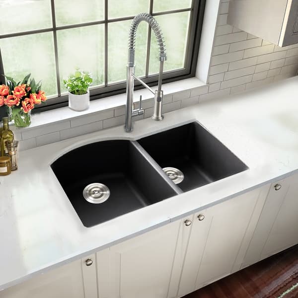Highpoint Collection 60/40 Undermount Granite Composite Sink ...