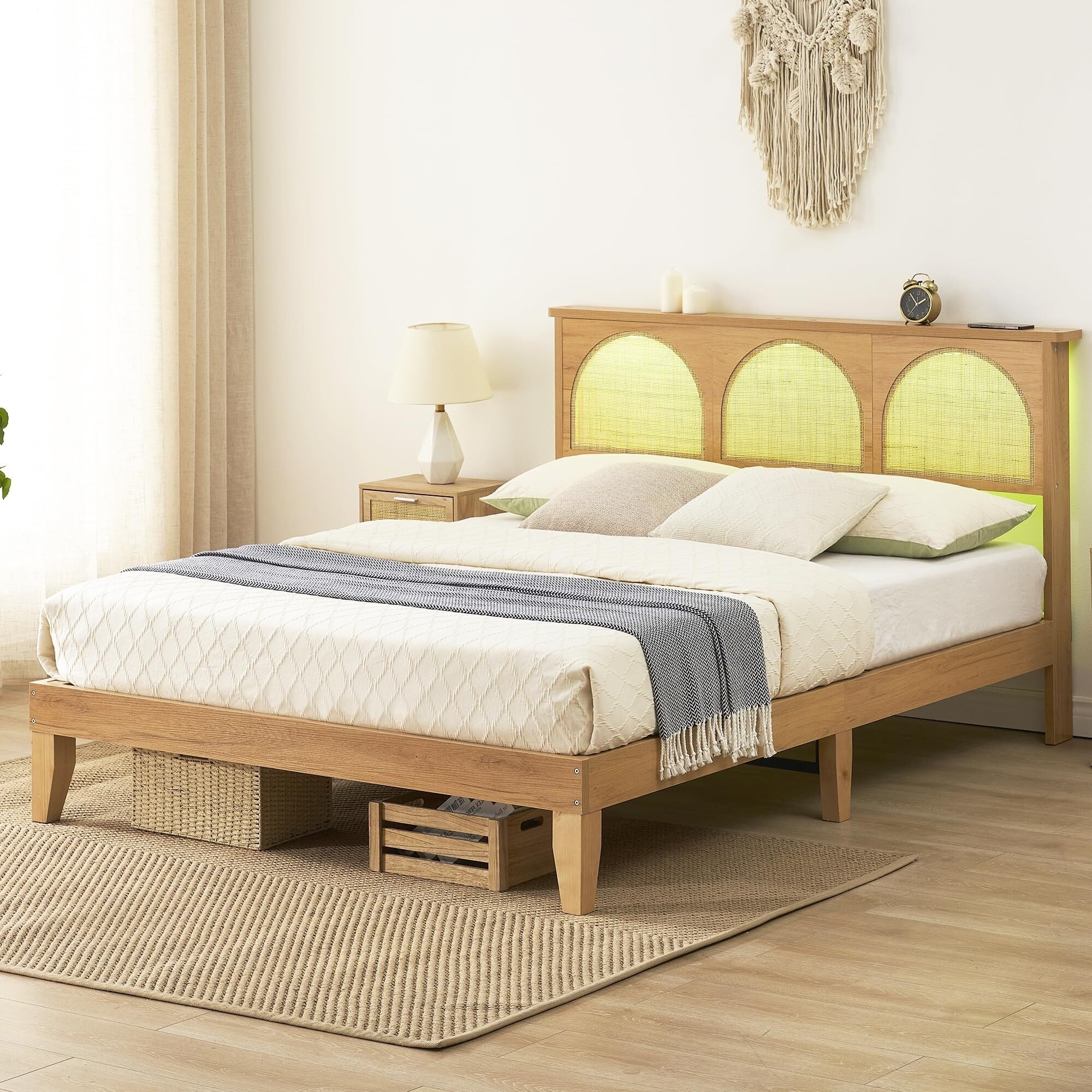 Ail Modern Wooden Platform Bed Frame with Natural Rattan Headboard - On  Sale - Bed Bath & Beyond - 38354728