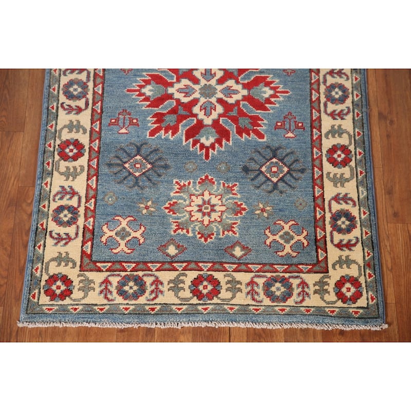Blue Kazak Oriental Accent Rug Handmade Wool Carpet - 2'8" x 3'10"