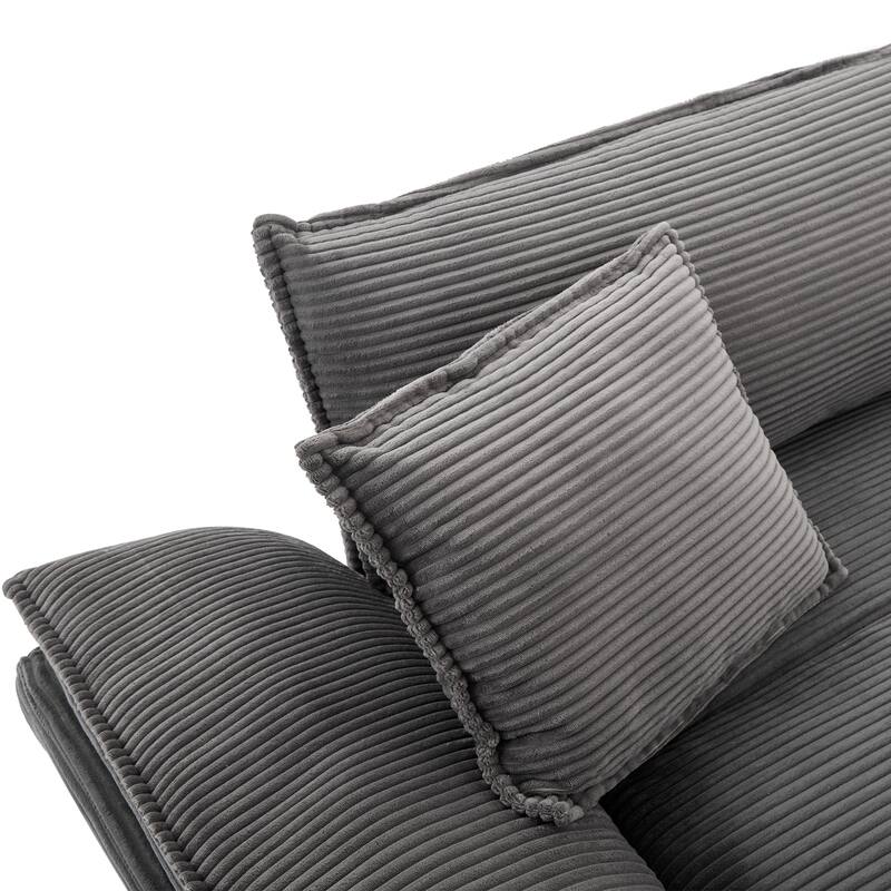 84-Inch Corduroy Sofa with Double Layer Cushion and 2 Extra Pillows for Living Room or Guest Room