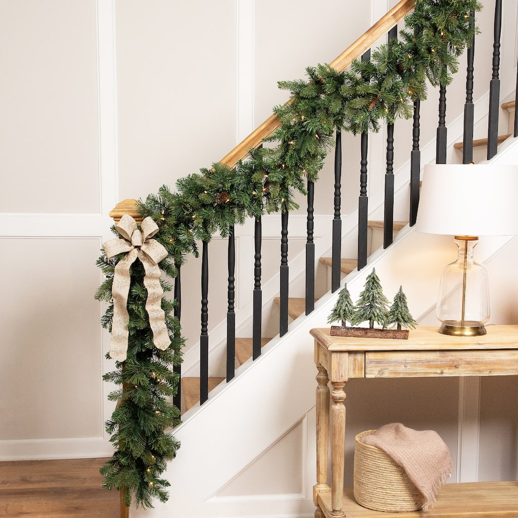 Pre-Lit Flocked Mixed Pine and Pine Cones Artificial Christmas Garland - 9' x 14" - Clear Lights