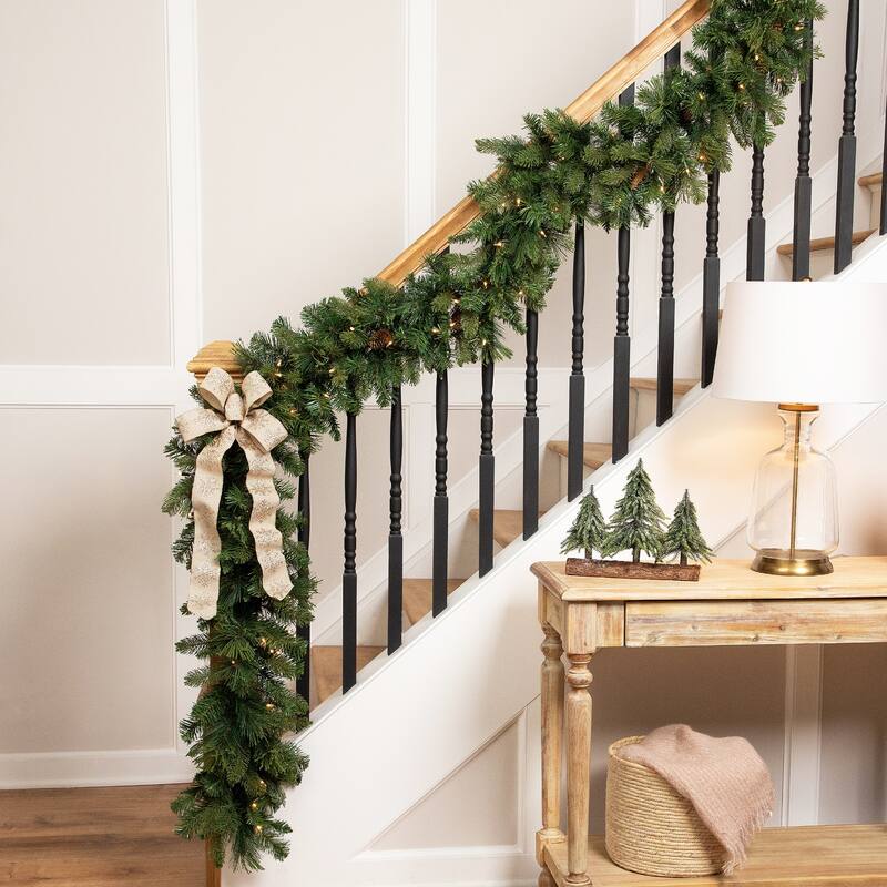 Pre-Lit Flocked Mixed Pine and Pine Cones Artificial Christmas Garland - 9' x 14" - Clear Lights