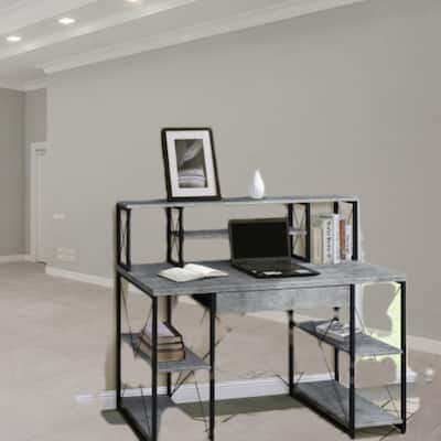 Stylish Office Desk with Hutch, 8 Open Compartments, and Drawer for Organization, Modern Writing Desk with Metal Sled Base