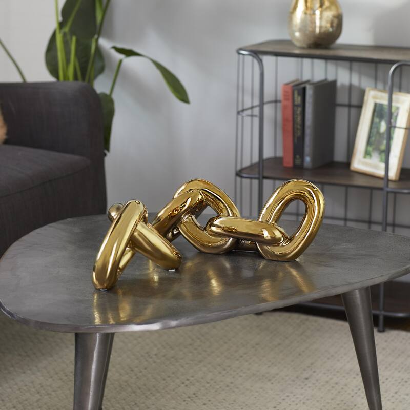 Porcelain Ceramic Chain Decorative Sculpture - Set of 2 Gold, Silver - CosmoLiving by Cosmopolitan