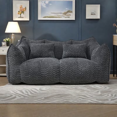 73.2" Chenille Oversized Beanbag Sofa Chair with High-Resilience Foam, Armrests and Handles