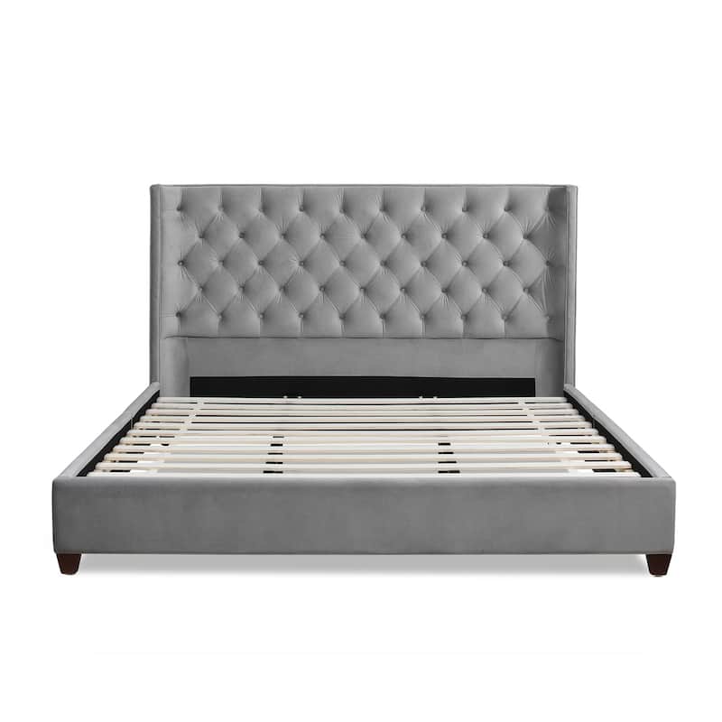 Manhattan Tufted Wingback Headboard King Platform Bed