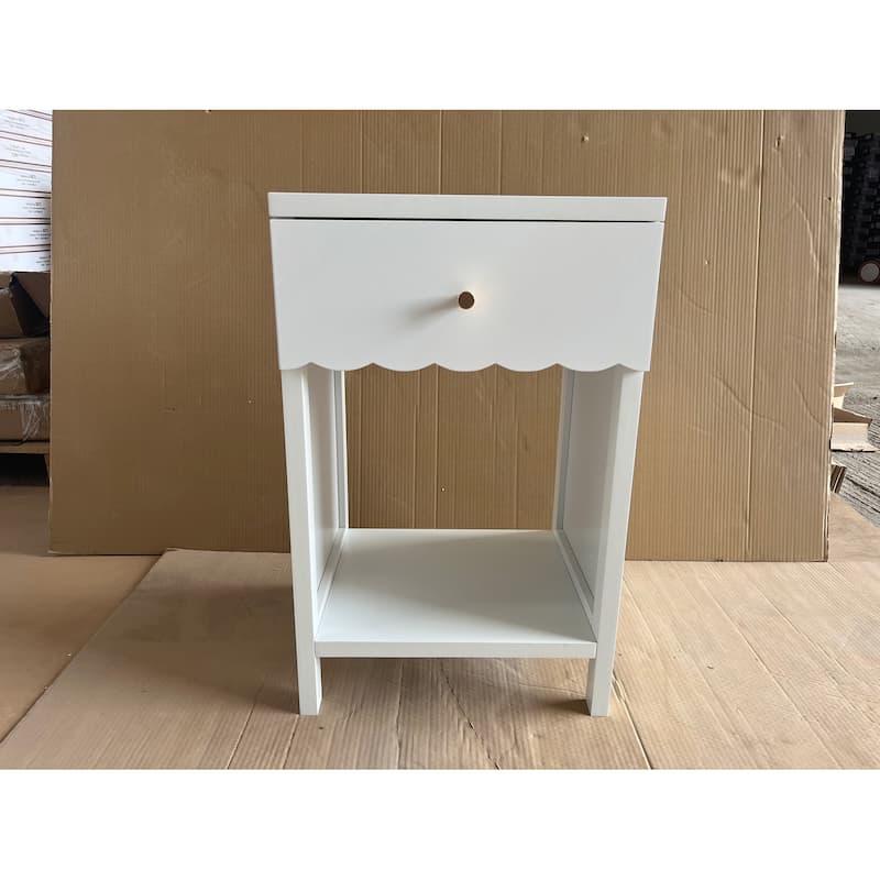 Modern White Nightstand with Drawer and Open Shelf for Bedroom