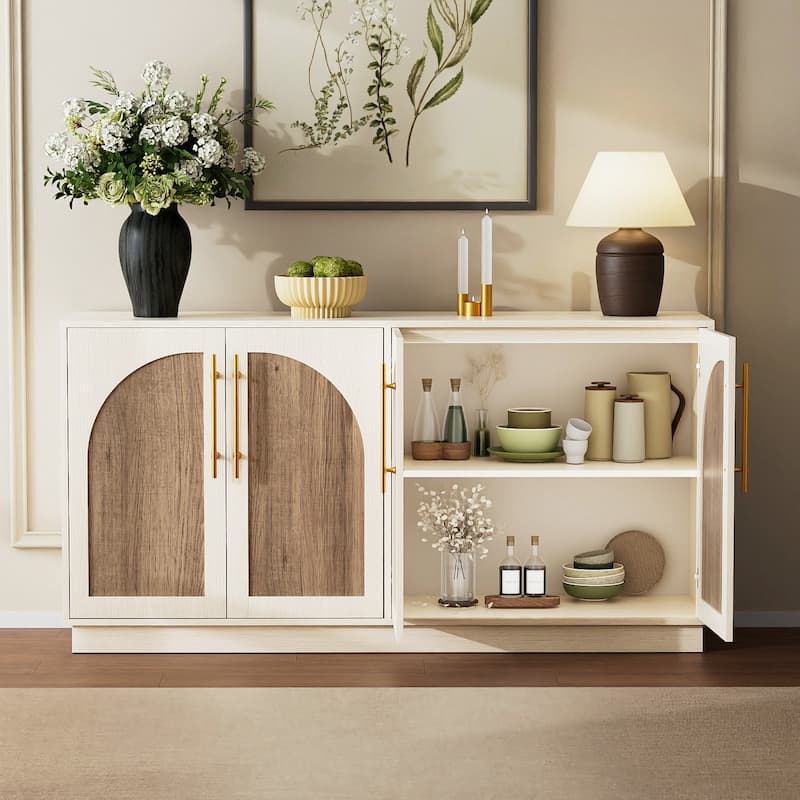 Double Layered 4 Door Cabinet Modern Arched Design Storage Cabinet