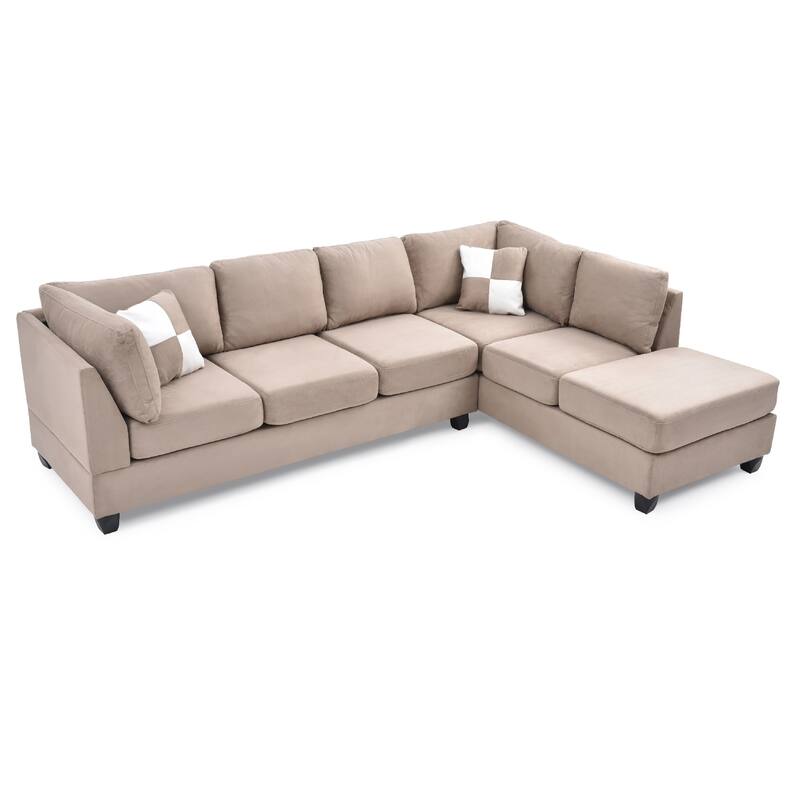Reversible Microsuede 4-Seater Sectional Sofa with Throw Pillows - 111" - Brown