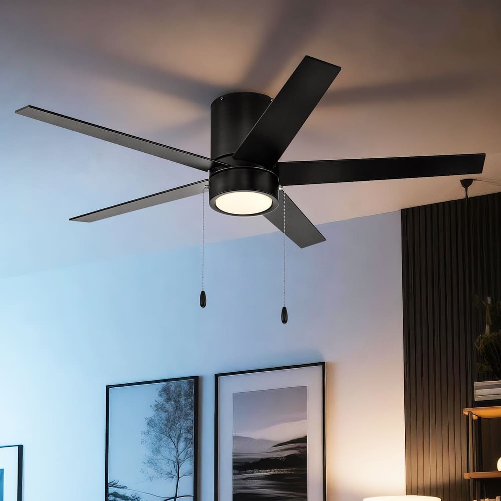 52 in. Indoor Flush Mount Ceiling Fan with 5 Blades & 18W 3CCT LED - 3 Finish Options, Pull Chain Control