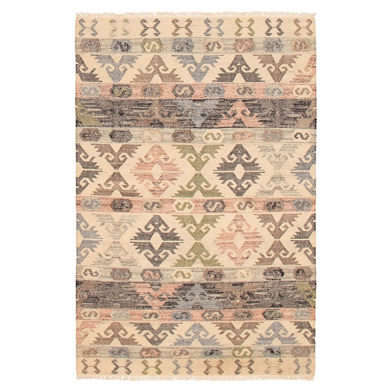Ankara FW Cream Kilim 5'2" x 8'0" - 5'2 x 8'0 - Cream - 5'2 x 8'0