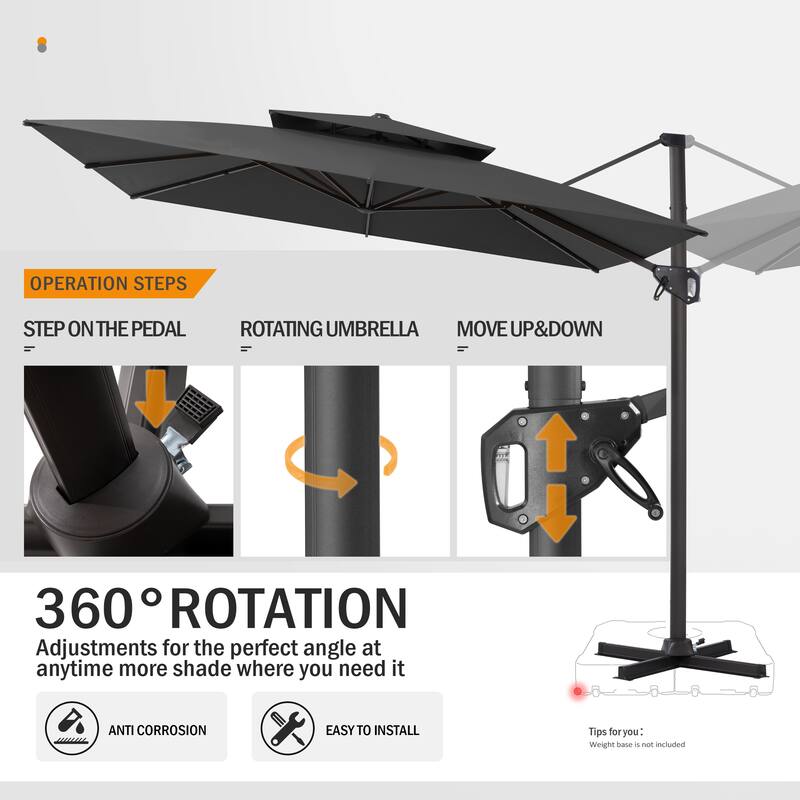 Pellebant 10'X10 FT Outdoor Patio Square Cantilever Umbrella with Double Top