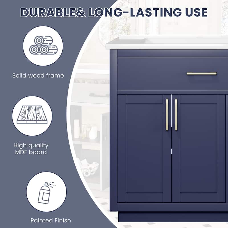 36" Free-Standing Bathroom Vanity with Marble Countertop-Soft-Close Drawers & Cabinet