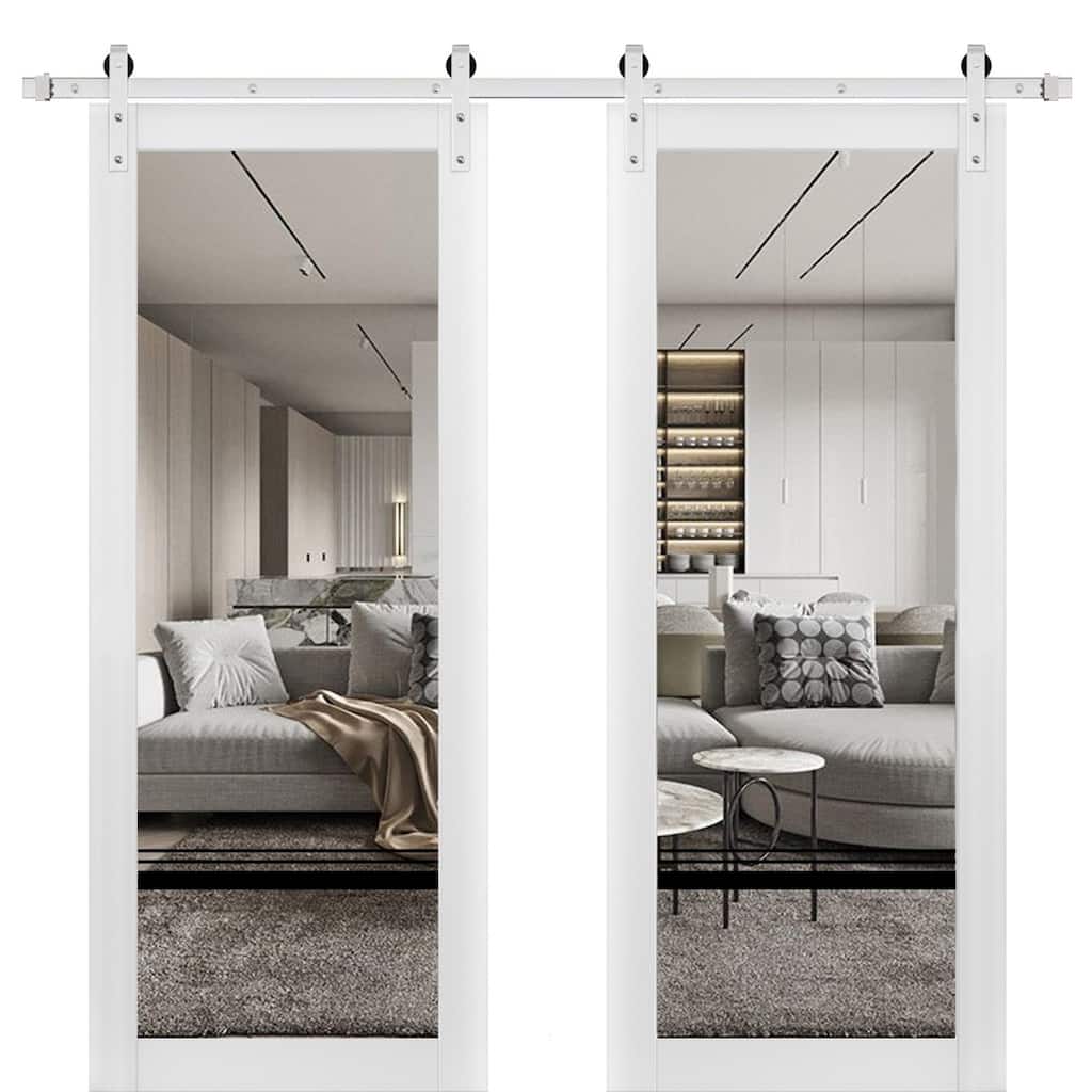 Sturdy Double Barn Door 36 x 80 Lucia 2666 White Silk Clear Glass 13FT