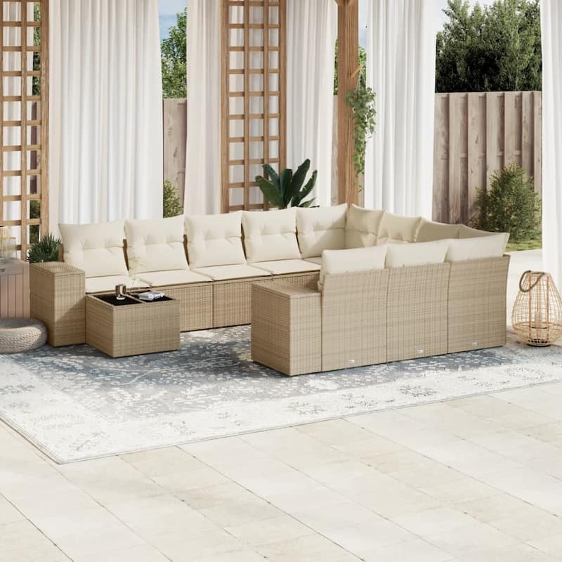 vidaXL Patio Sofa Set with Cushions Outdoor Furniture 11 Piece Poly Rattan