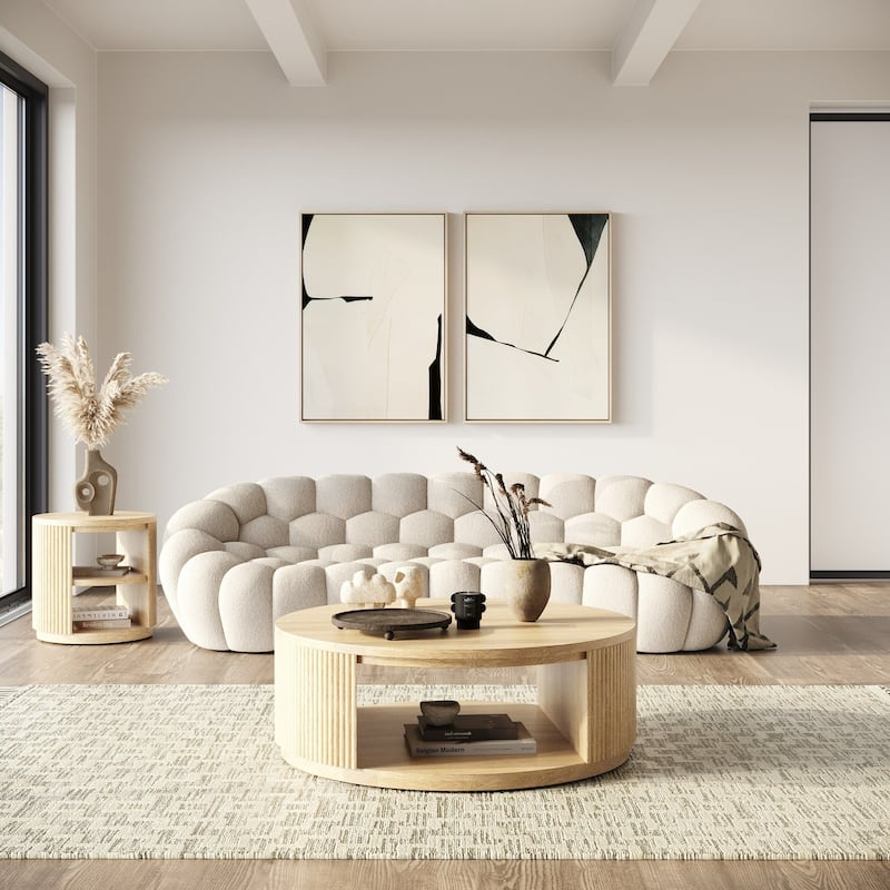 Divani Casa Yolonda Modern Curved Beige Fabric Sofa