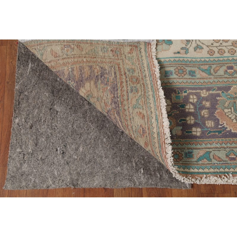 Distressed Tabriz Persian Vintage Rug Hand-Knotted Peach Wool Carpet - 7'10"x 10'8"
