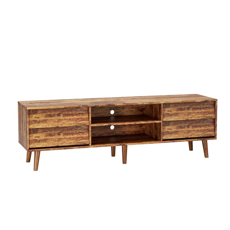 Black 63-Inch TV Stand with Storage Drawers & Shelves - Vintage Design, Solid Wood Legs