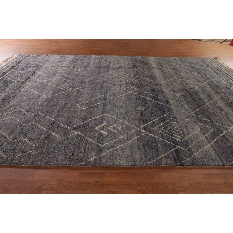 Geometric Moroccan Large Oriental Area Rug Hand-Knotted Wool Carpet - 9'11" x 14'8"